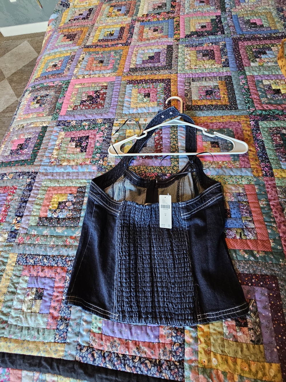 Pilcro Denim Halter Zip-Front Tank Top in Dark Blue - Picture 3 of 6